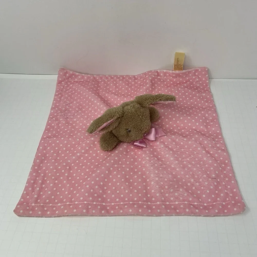 MTY International Security Blanket 13x13 Pink Bunny Polka Dot Satin Lining